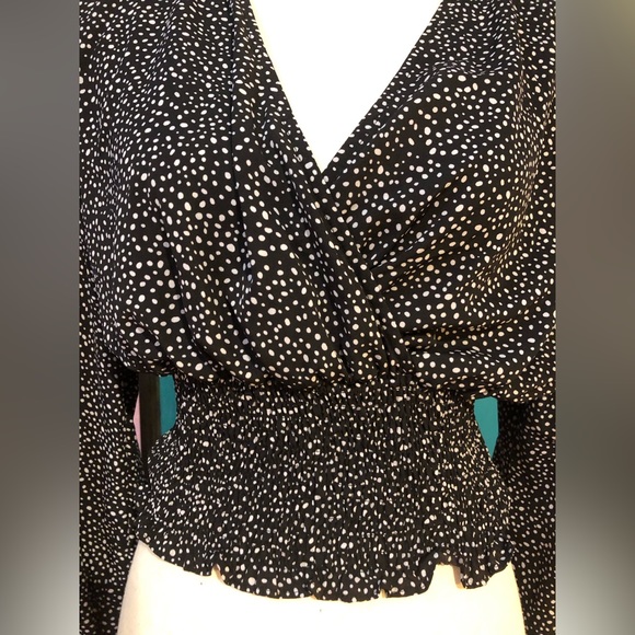 Long Sleeve Black + White Polka Dot V-Neck - Picture 9 of 15